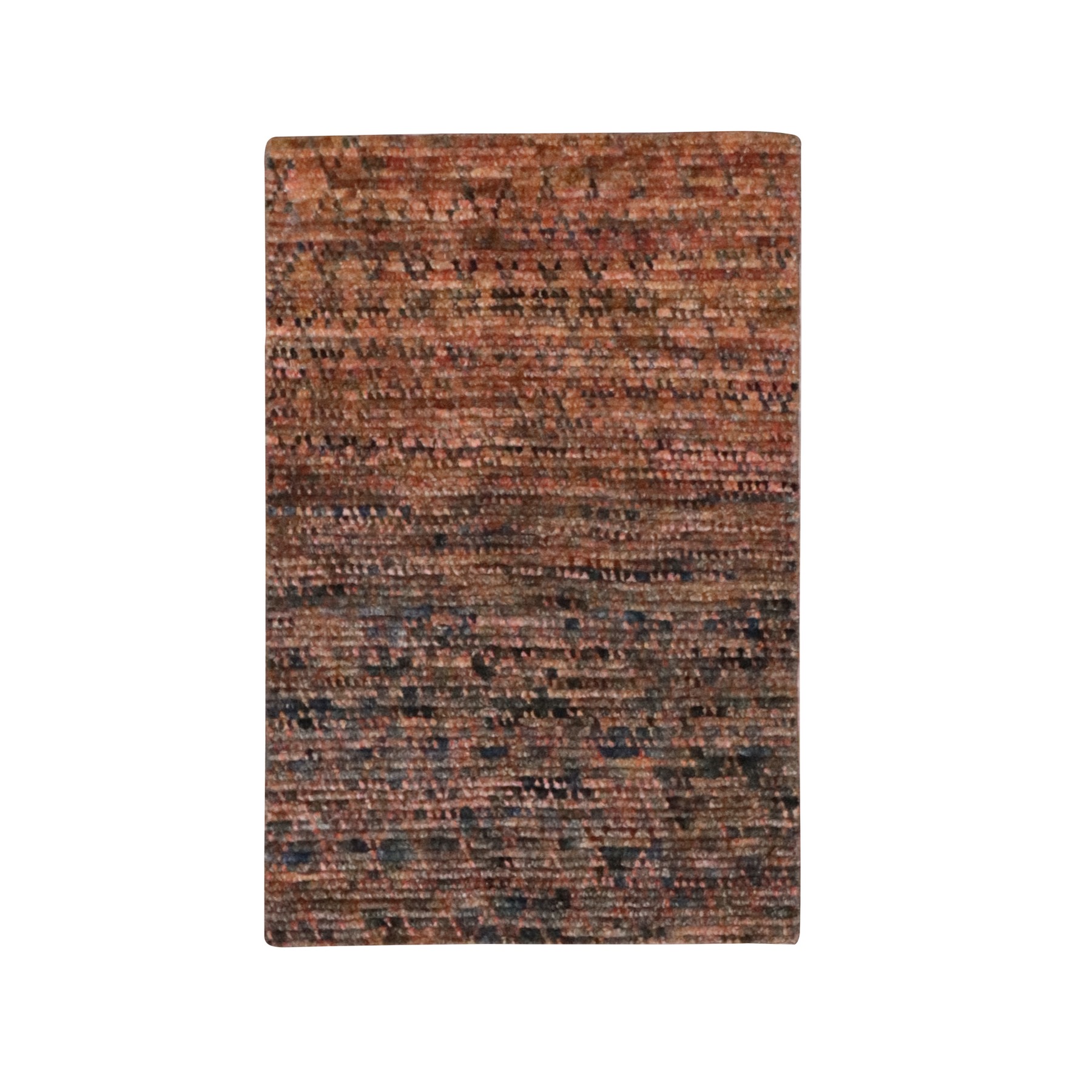 Shades of Brown, Pure Wool, Grass Design with Looped Pile, Hand Knotted, Mat, Sample, Oriental Rug